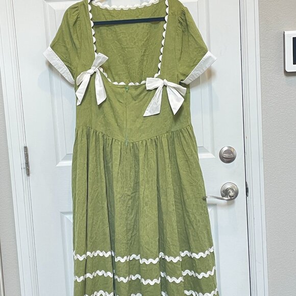 Unique Vintage 1950s Green Boatneck Ricrac Swing DressSz 1X #28 - Picture 6 of 6